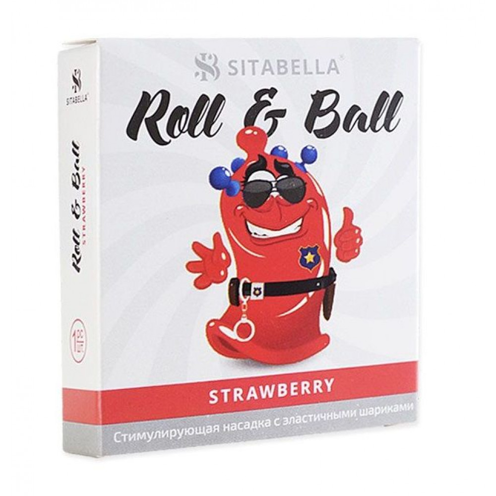 Стимулирующий презерватив-насадка Roll & Ball Strawberry