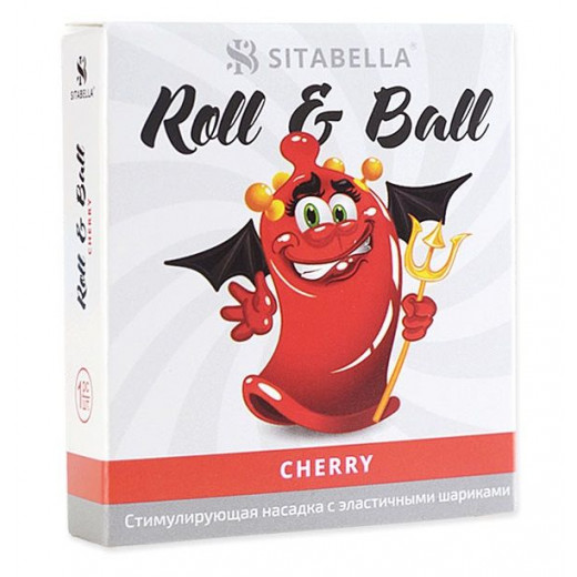 Стимулирующий презерватив-насадка Roll & Ball Cherry