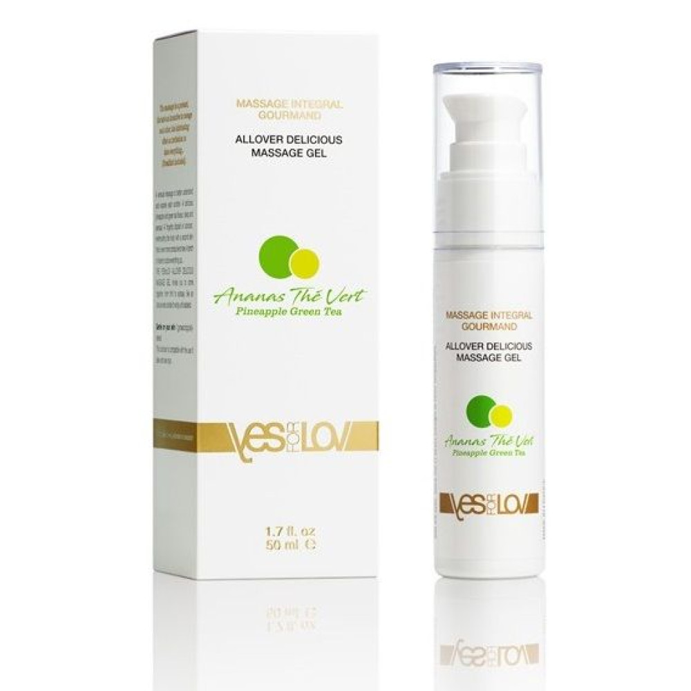 Универсальный массажный гель 3-в-1 Allover Delicious с ароматом ананаса и зеленого чая - 50 мл. Универсальный массажный гель 3-в-1 Allover Delicious с ароматом ананаса и зеленого чая - 50 мл.