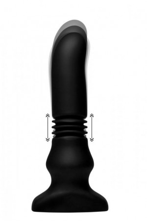 Черный фрикционный вибратор Silicone Vibrating & Thrusting Plug with Remote Control - 17,1 см.