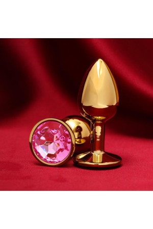 Золотистая анальная пробка с розовым кристаллом