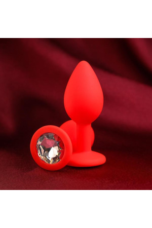 Красная анальная пробка с прозрачным кристаллом - 7,2 см.