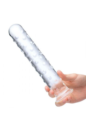 Прозрачный стеклянный фаллос с массажным рельефом 10" Extra Large Glass Dildo - 25,5 см.