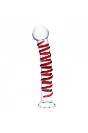 Прозрачный стимулятор с красной спиралью 10" Mr. Swirly Dildo - 25,4 см.