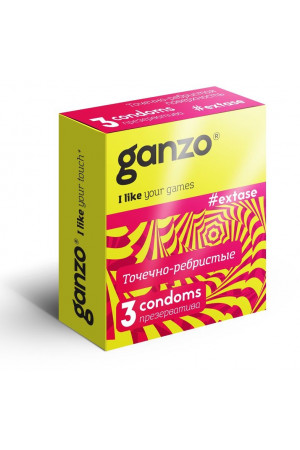 Презервативы анатомической формы с точечной и ребристой структурой Ganzo Extase - 3 шт.