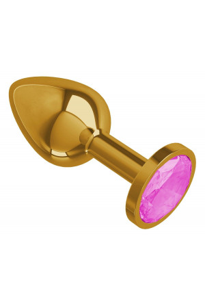 Золотистая анальная втулка с розовым кристаллом - 7 см.